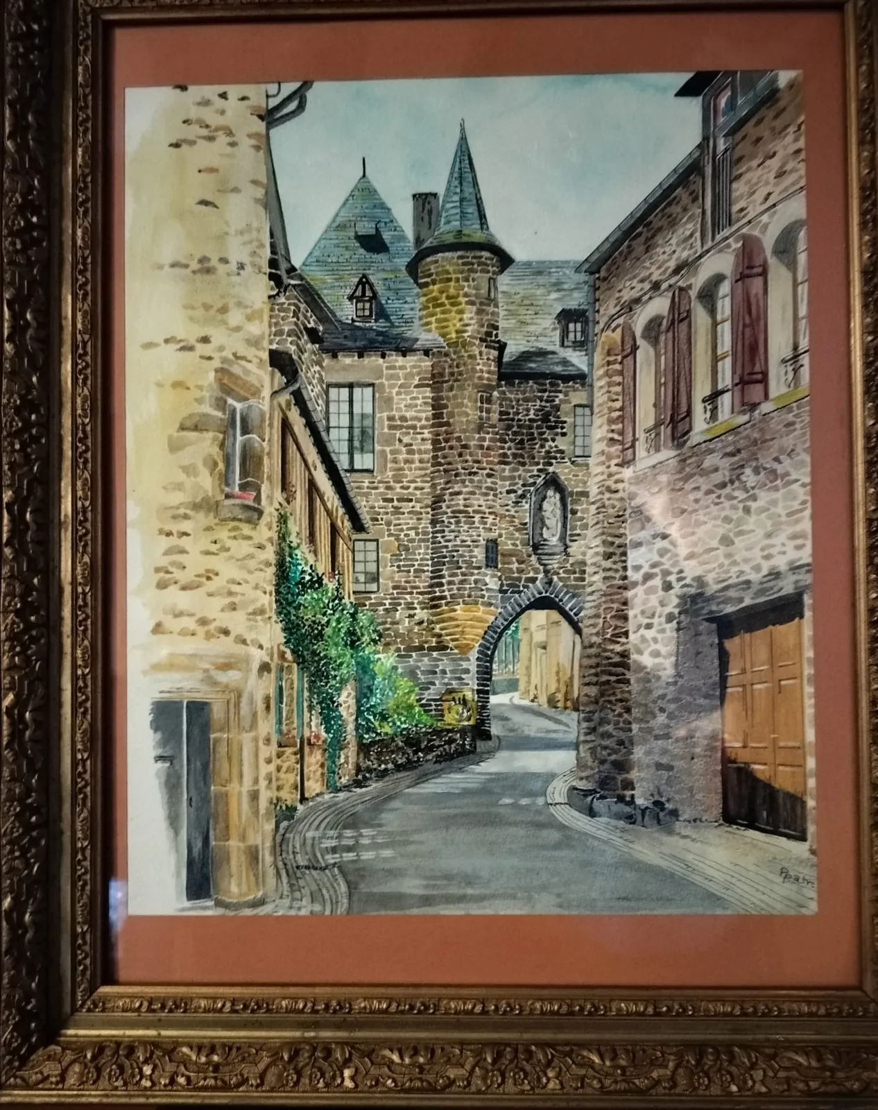 Ruelle et porte fortifiée, aquarelle, œuvre de Patrick Pernin
